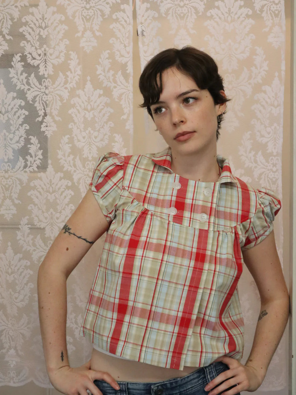 BABY BUTTON TOP | PLAID