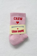 Le Bon Shoppe Embroidered Crew Socks Strawberry Milk
