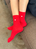 EMBROIDERED HER SOCKS | CLASSIC RED + HEART