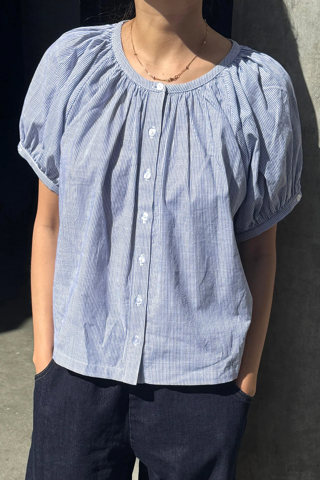 Le Bon Shoppe Emily Short Sleeve Top White and Blue