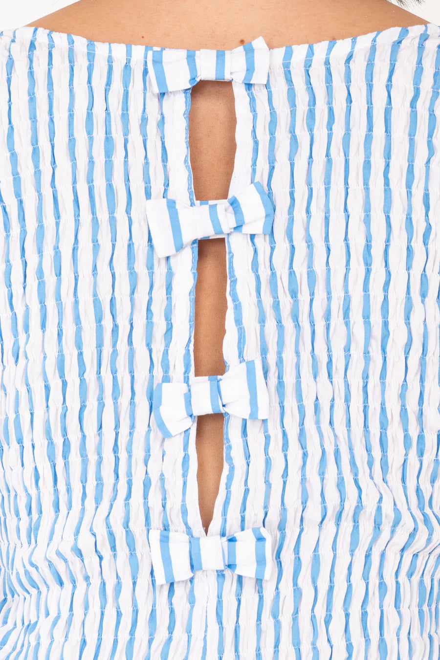 SEA STRIPE SHIRRED MIDI DRESS | BLUE/ WHITE