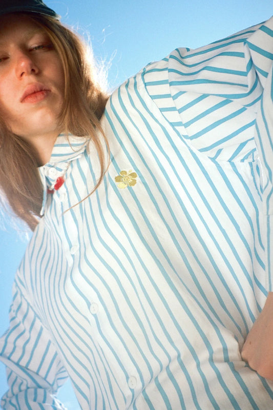 SEA STRIPE BUTTON UP SHIRT | BLUE/ WHITE