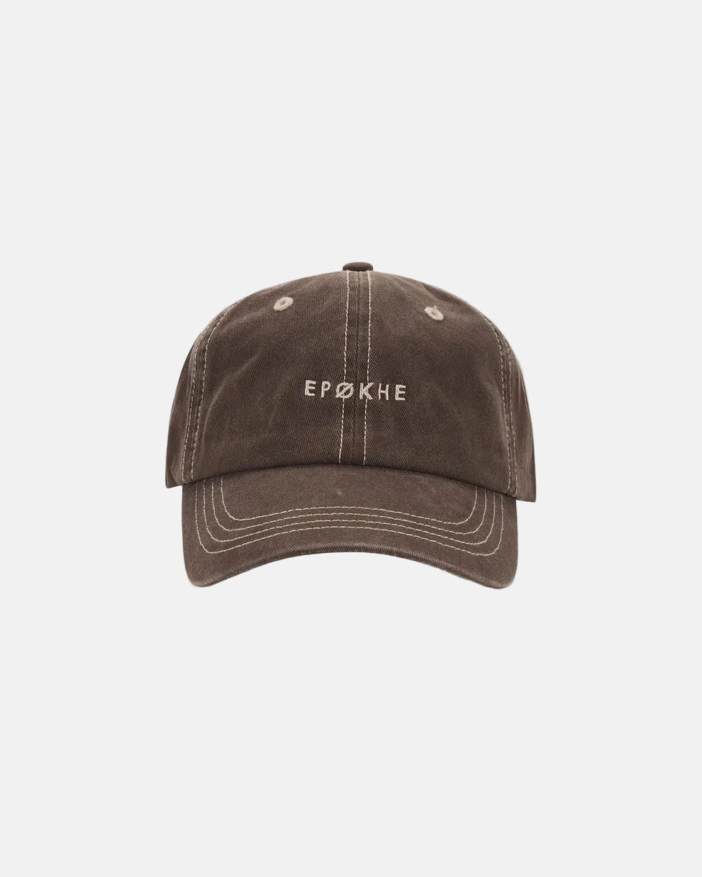 Brown cap with 'EPOKHE' logo on a white background