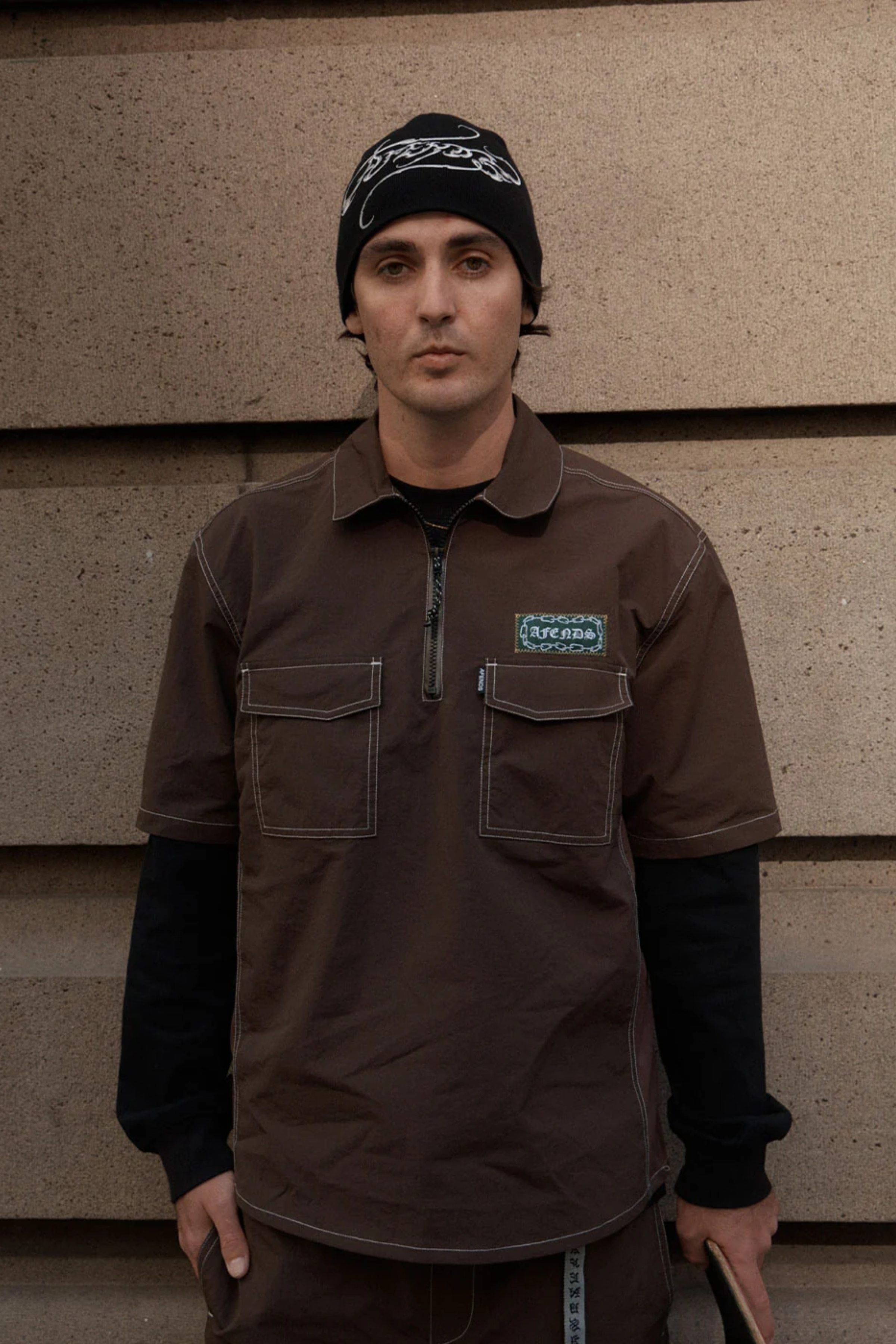 Afends Equipment Workwear Short Sleeve Shirt Coffee