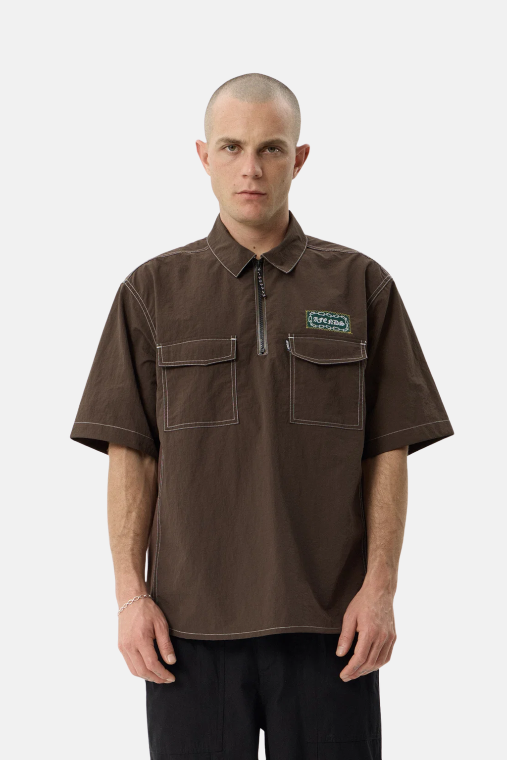 Afends Equipment Workwear Short Sleeve Shirt Coffee
