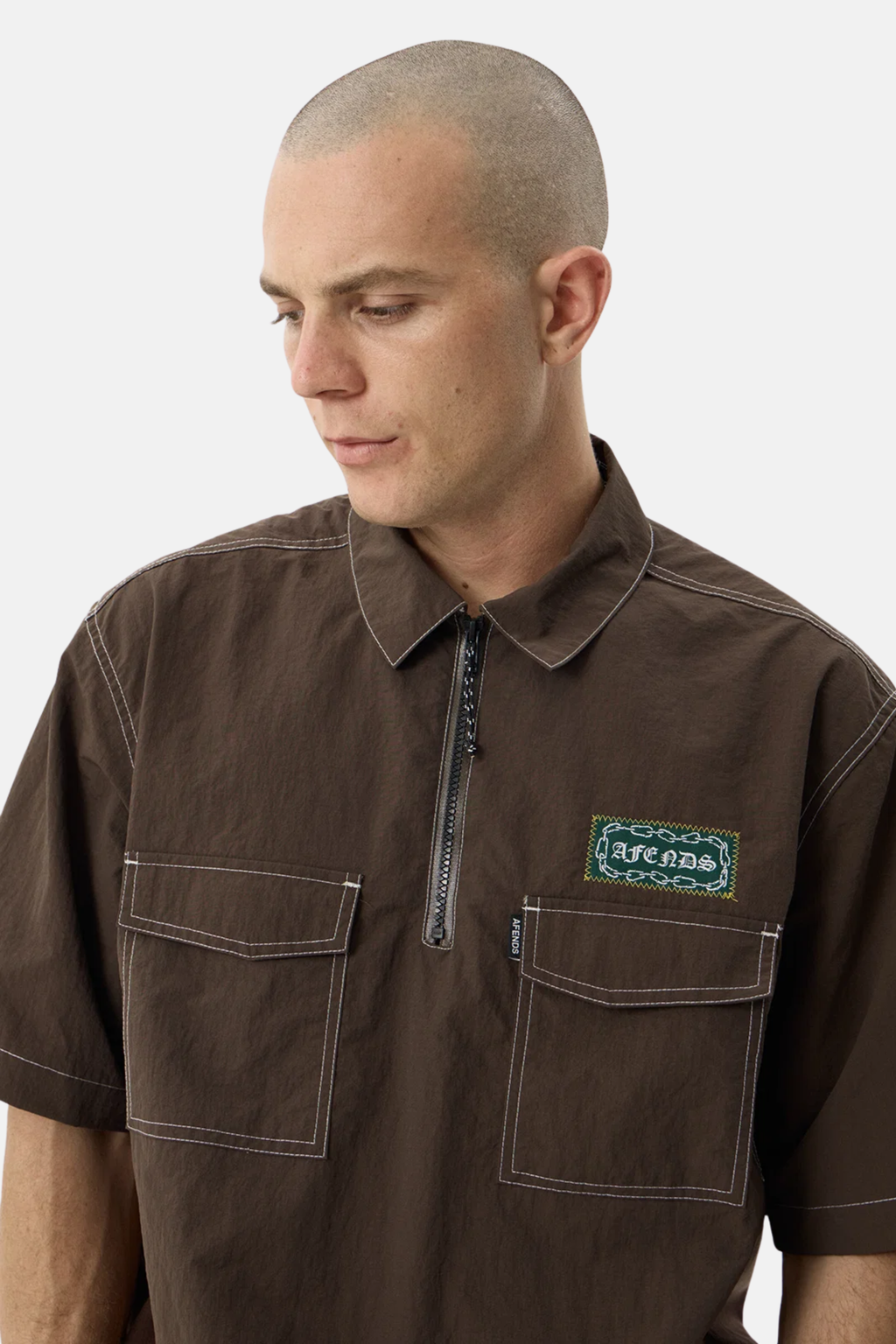 Afends Equipment Workwear Short Sleeve Shirt Coffee