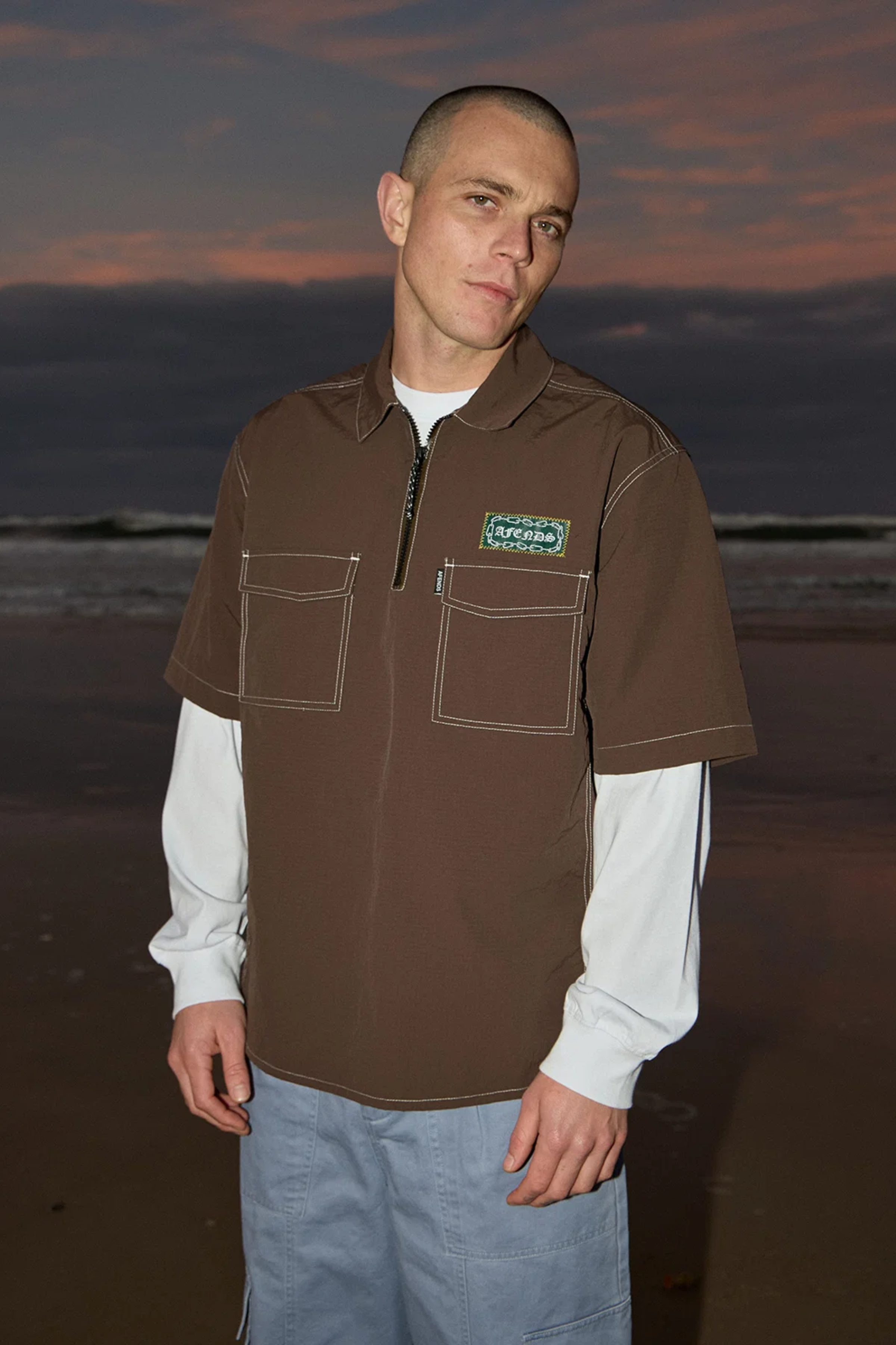 Afends Equipment Workwear Short Sleeve Shirt Coffee