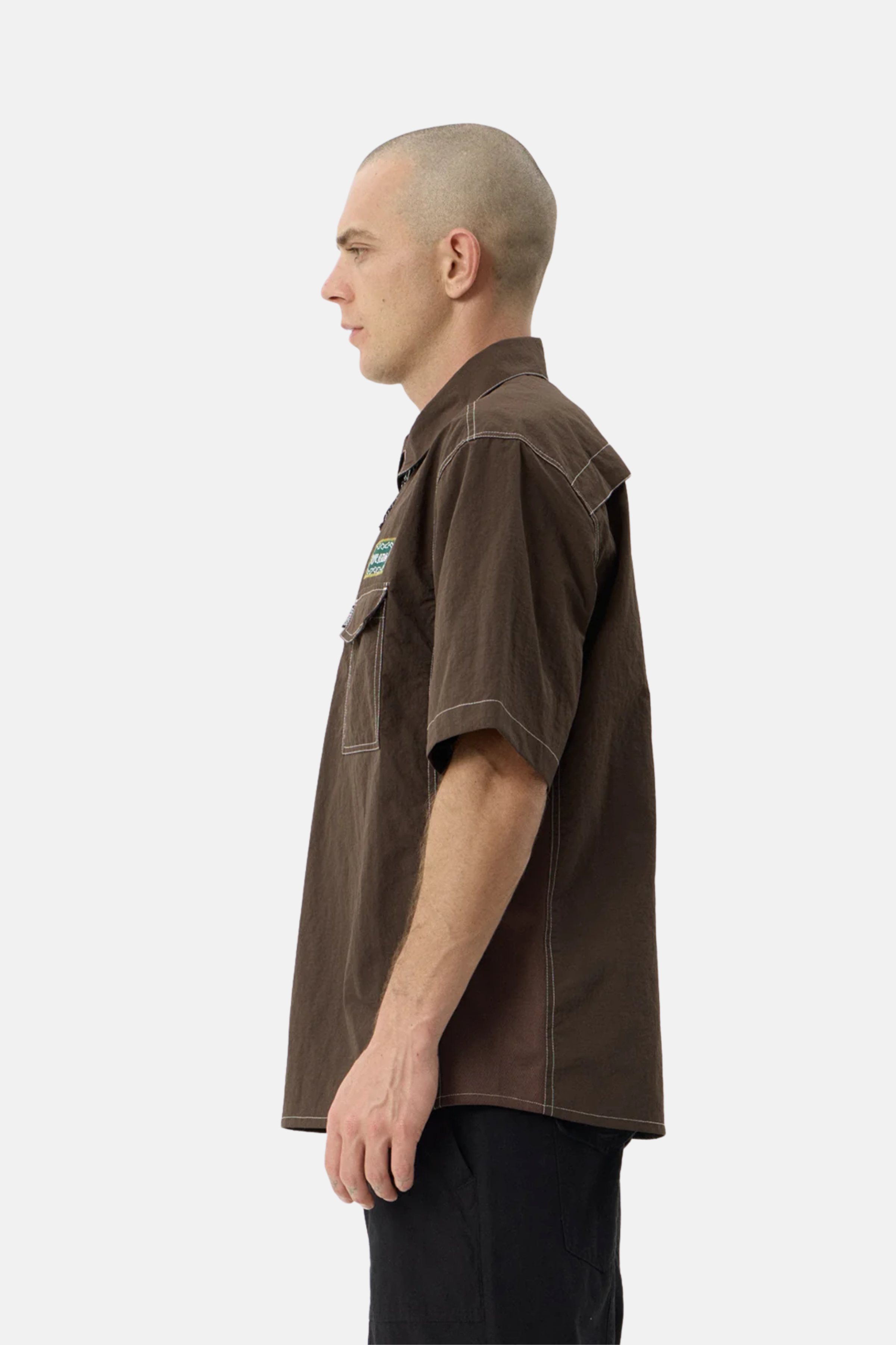Afends Equipment Workwear Short Sleeve Shirt Coffee