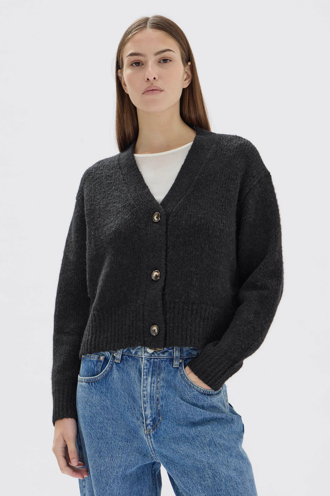 EVI WOOL KNIT CARDIGAN | BLACK