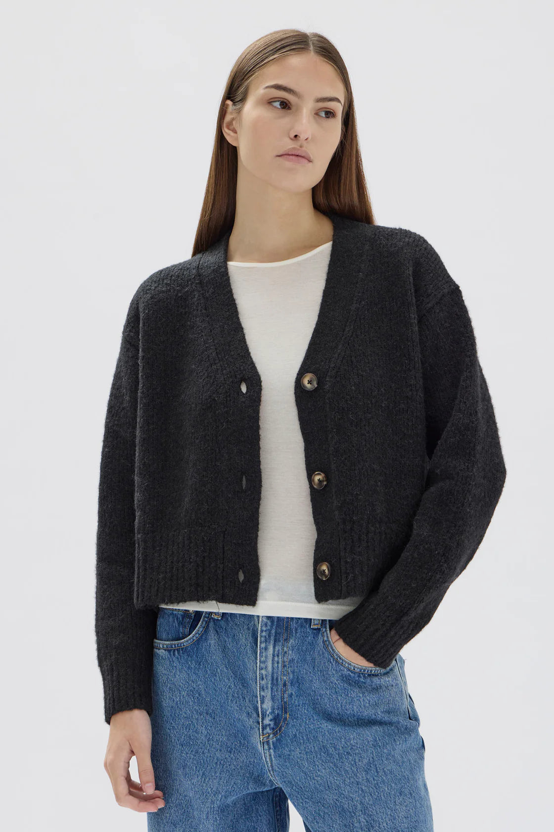 EVI WOOL KNIT CARDIGAN | BLACK