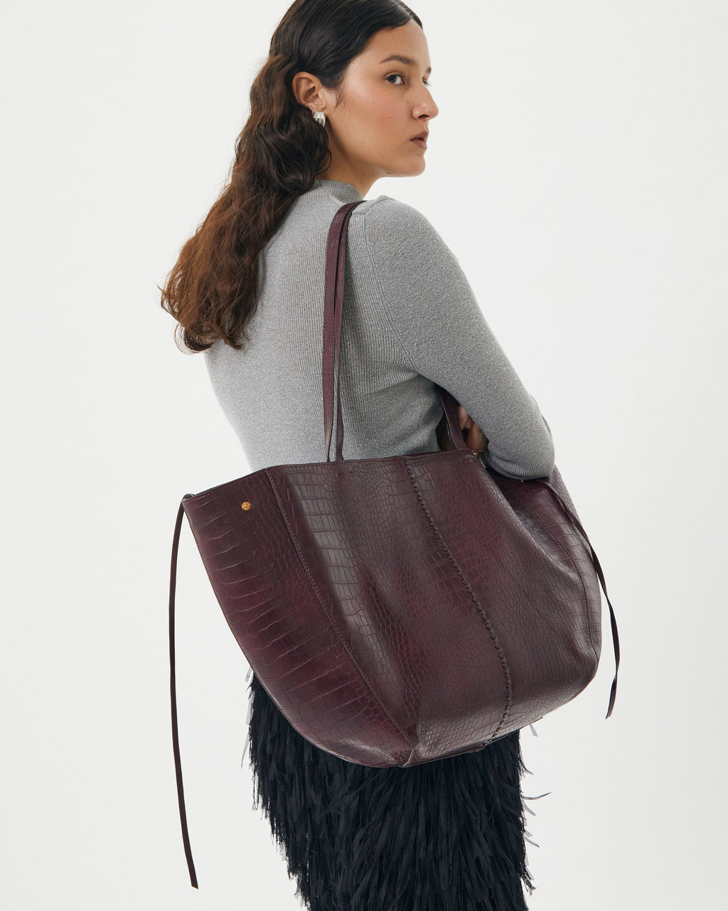 REESE MARKET TOTE BAG | BORDEAUX CROC
