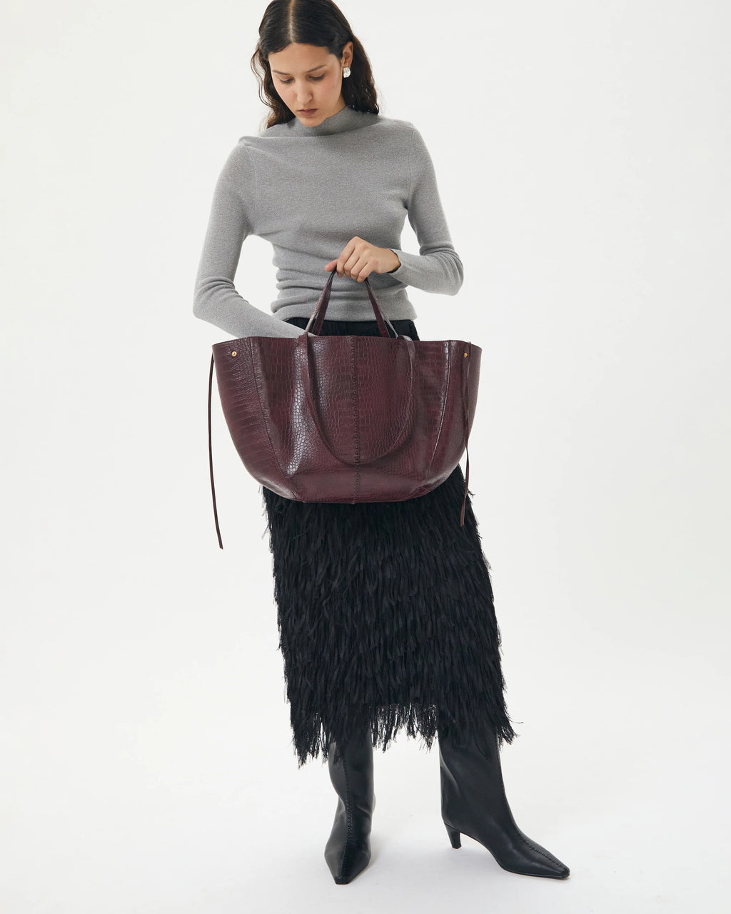 REESE MARKET TOTE BAG | BORDEAUX CROC