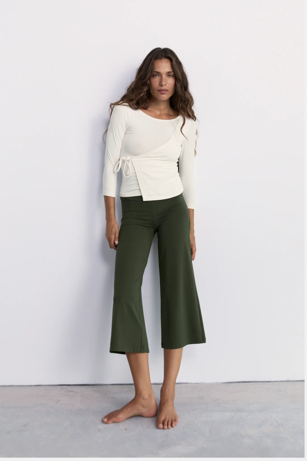 Pinky & Kamal Mid Rise Flare 7 8 Length Khaki