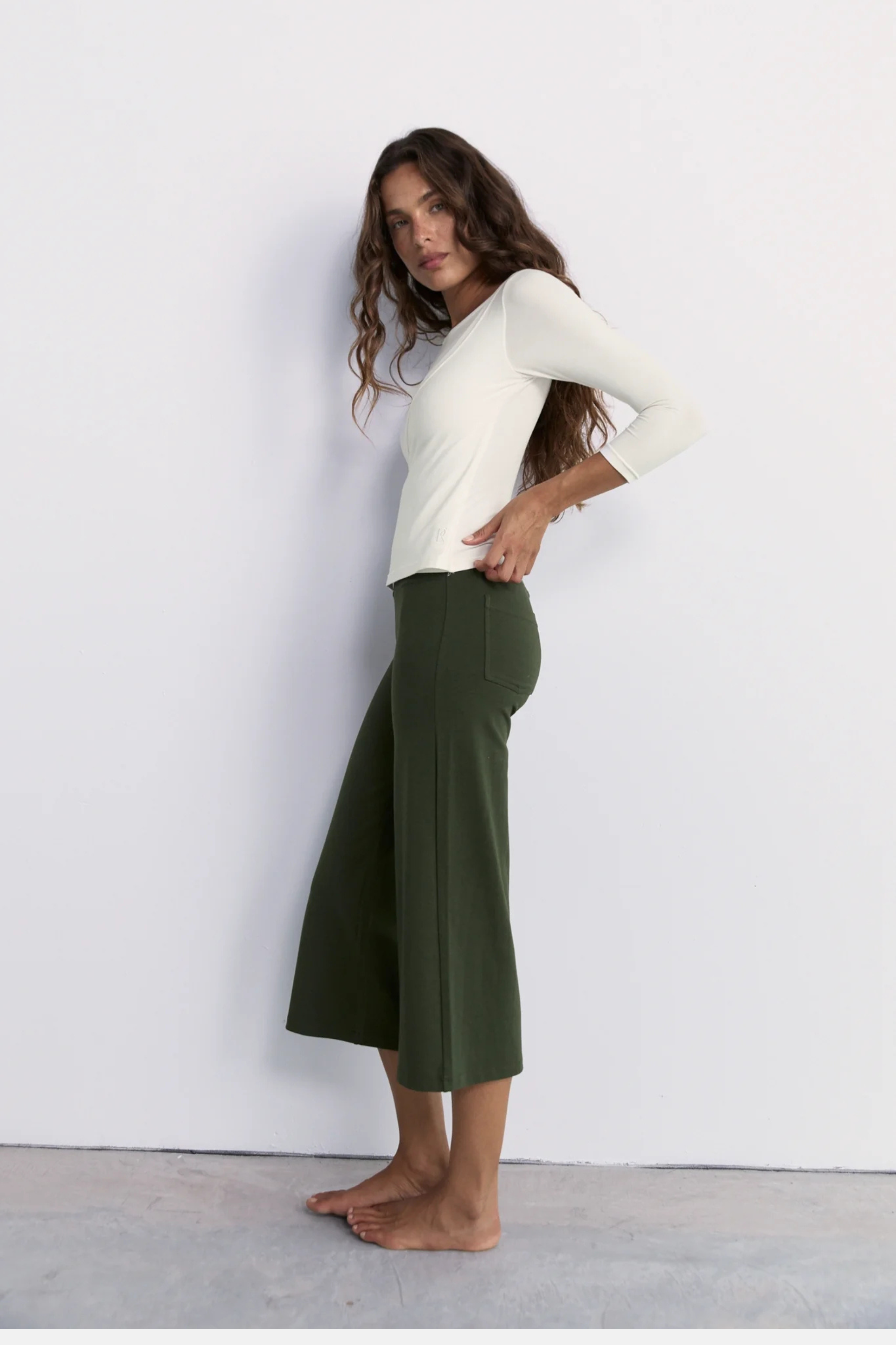 Pinky & Kamal Mid Rise Flare 7 8 Length Khaki