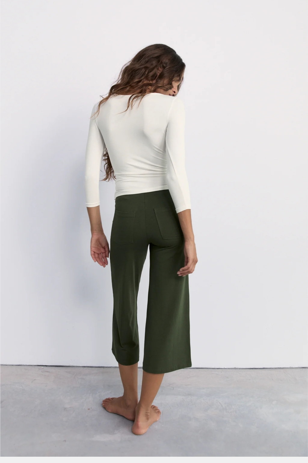 Pinky & Kamal Mid Rise Flare 7 8 Length Khaki
