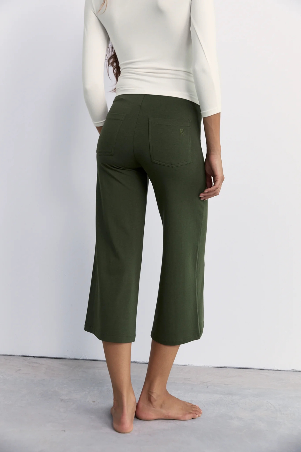 Pinky & Kamal Mid Rise Flare 7 8 Length Khaki