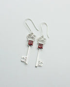 Jester Bloom Garnet Lovers Key Earrings