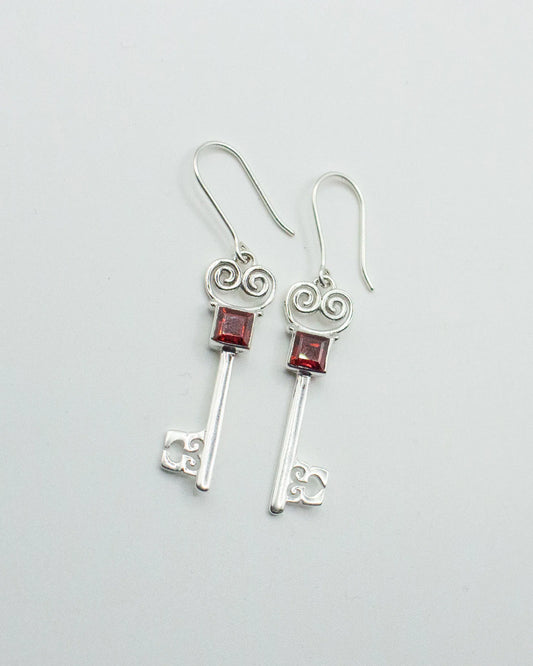 Jester Bloom Garnet Lovers Key Earrings