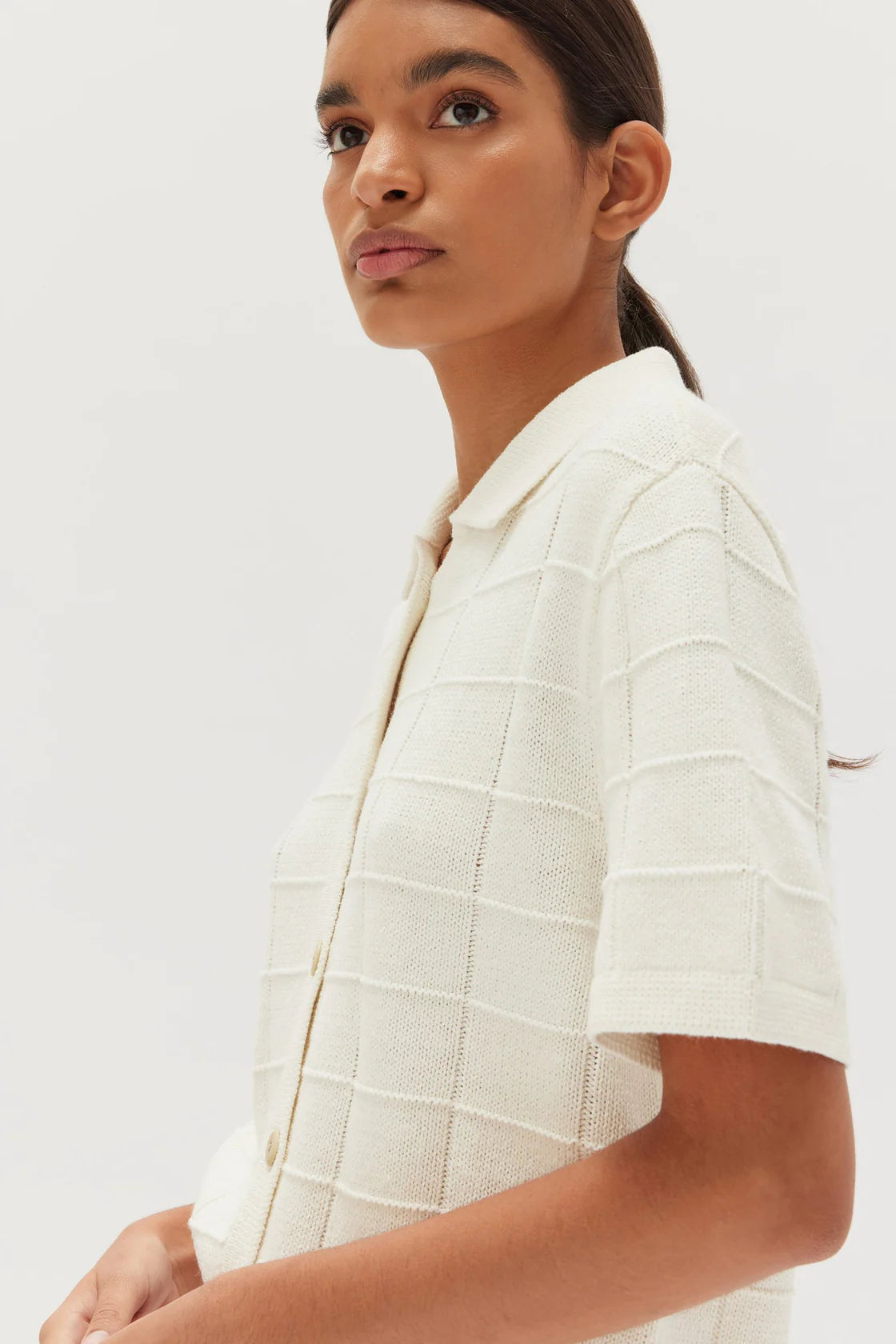 GRID KNIT SHIRT | CREAM