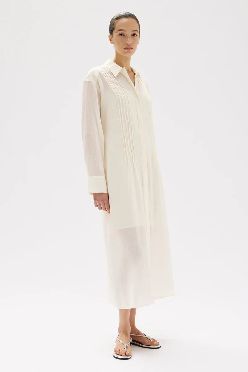 HARPER LINEN SILK MAXI SHIRT DRESS | CREAM