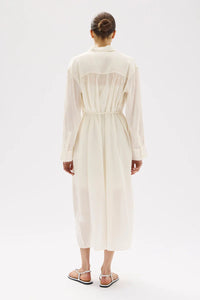 HARPER LINEN SILK MAXI SHIRT DRESS | CREAM