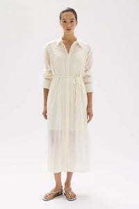 HARPER LINEN SILK MAXI SHIRT DRESS | CREAM