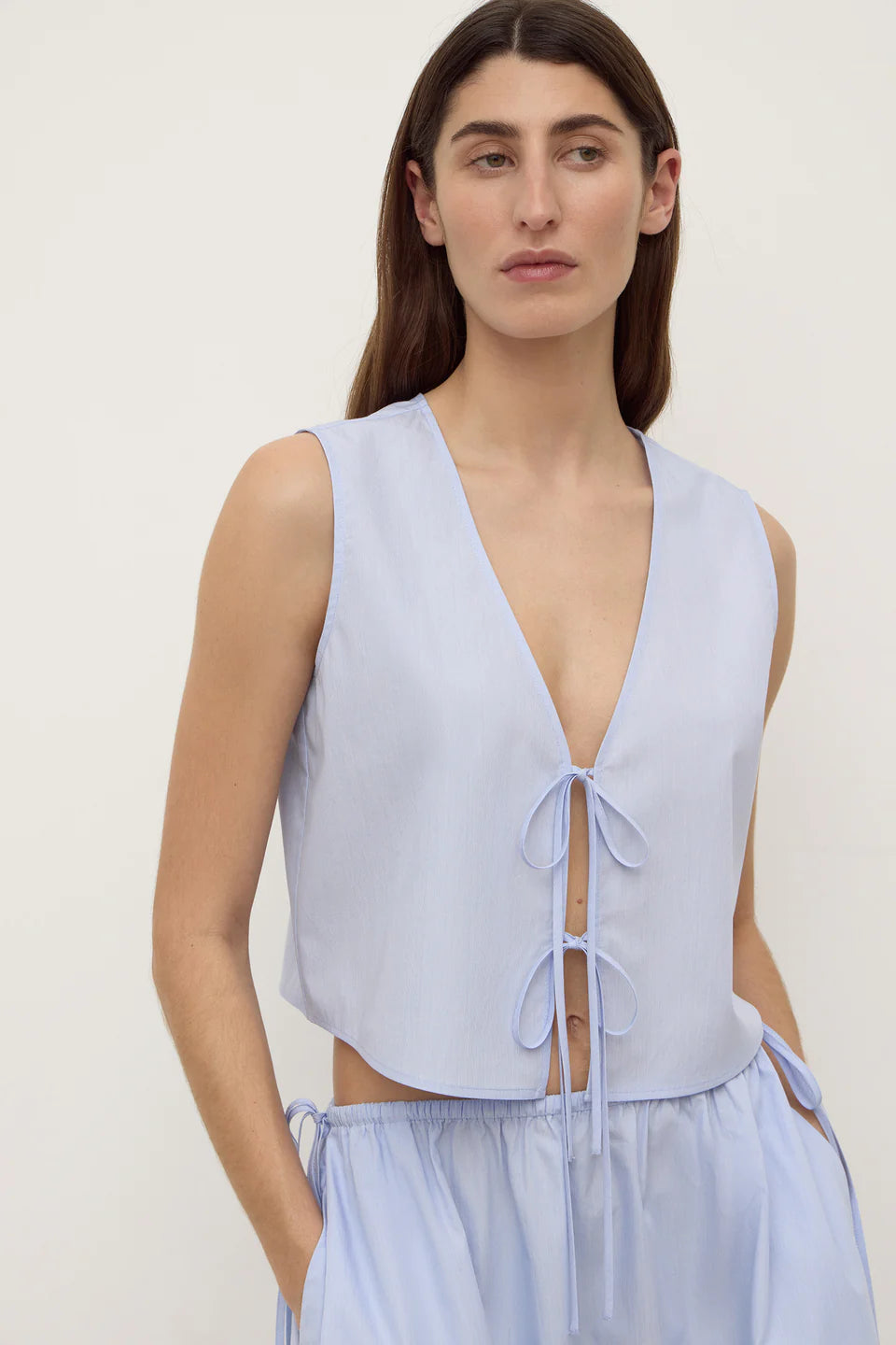 HAVANA STRIPE POPLIN TIE FRONT TOP | BLUE/WHITE STRIPE