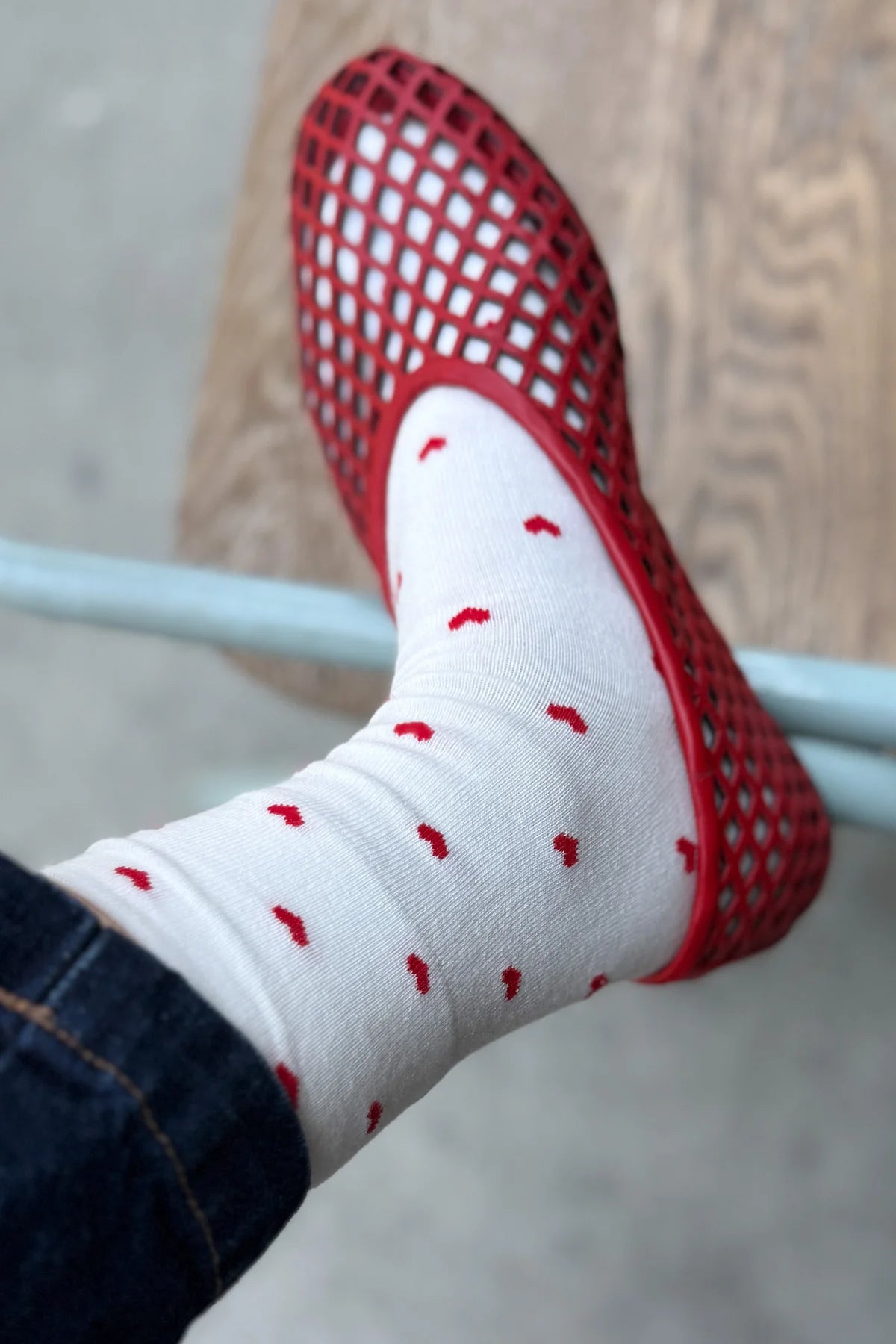 SNEAKER SOCKS | HEART | WHITE/RED