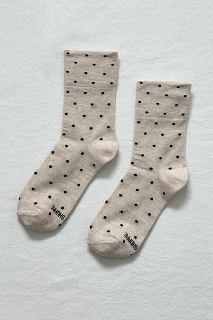 Le Bon Shopped Sneaker Socks Polka Dot Oatmeal Black