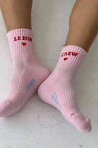 Le Bon Shoppe Embroidered Crew Socks Strawberry Milk