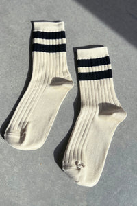HER VARSITY SOCKS | CREAM BLACK