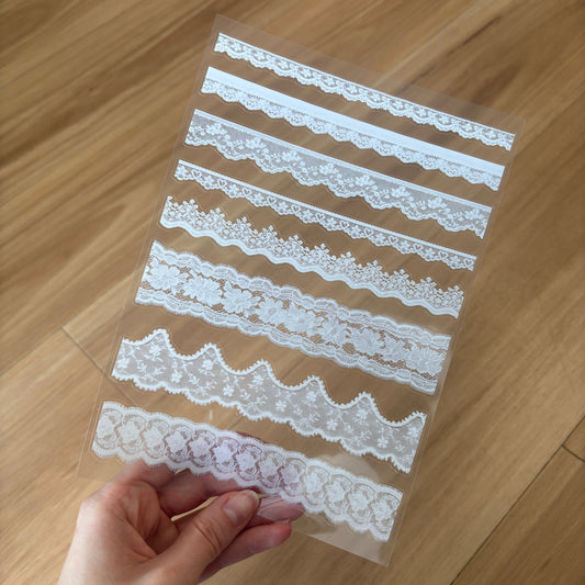The Crafted Journal Clear White Lace Sticker Sheet
