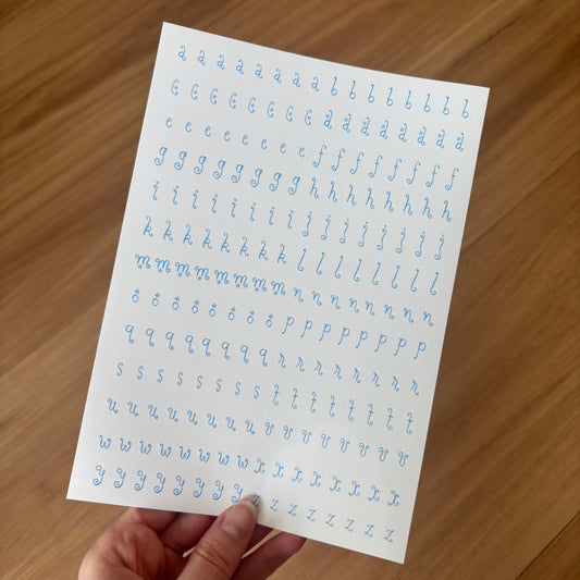 The Crafted Journal Blue Swirly Letter Sticker Sheet