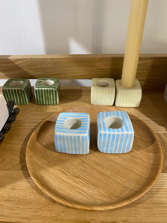 CANDLE HOLDER | BABY BLUE STRIPE