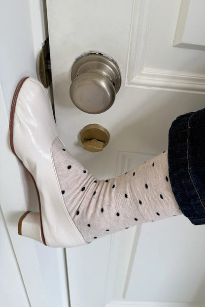 Le Bon Shopped Sneaker Socks Polka Dot Oatmeal Black