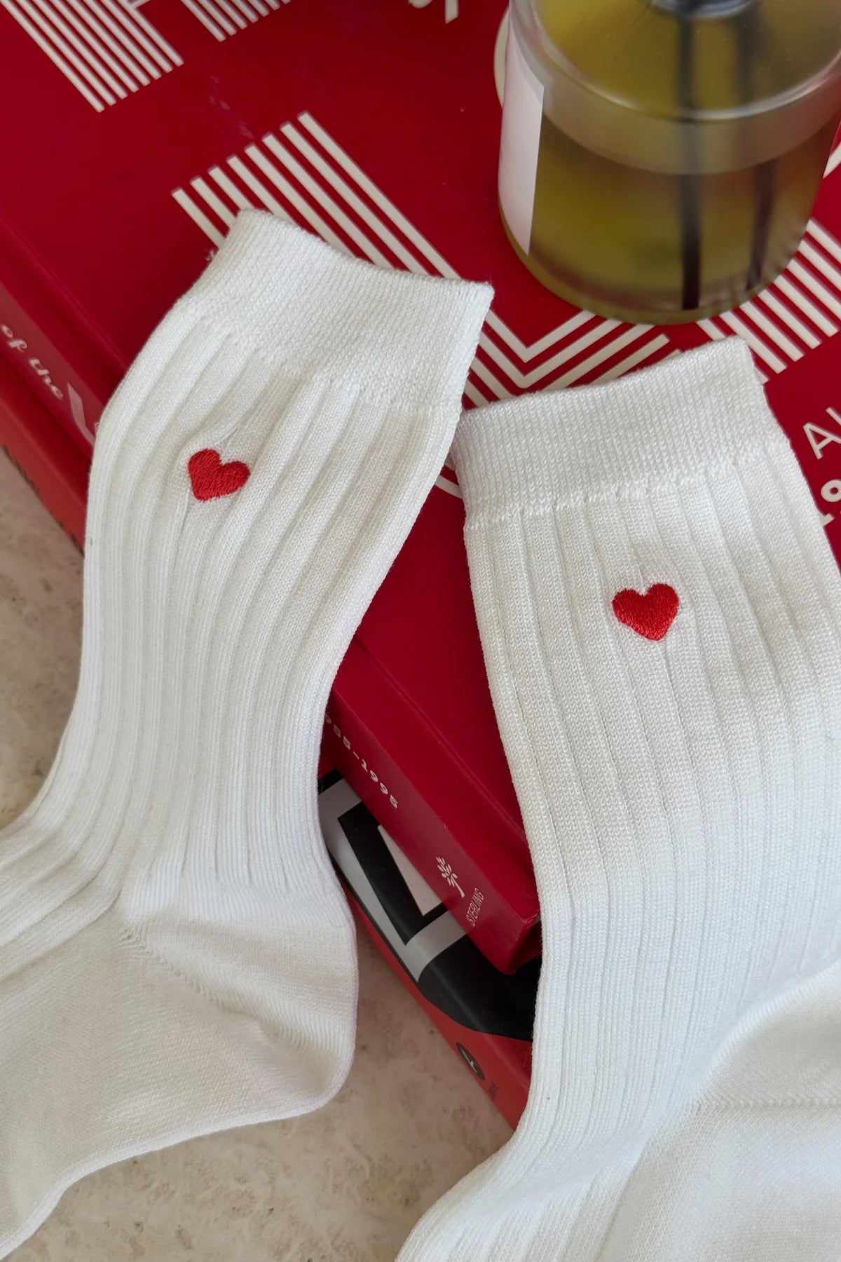 EMBROIDERED HER SOCKS | CLASSIC WHITE + HEART