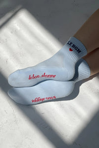 EMBROIDERED CREW SOCKS |  SKY BLUE