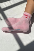 Le Bon Shoppe Embroidered Crew Socks Strawberry Milk