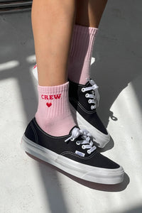 EMBROIDERED CREW SOCKS | STRAWBERRY MILK