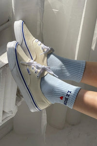 EMBROIDERED CREW SOCKS |  SKY BLUE