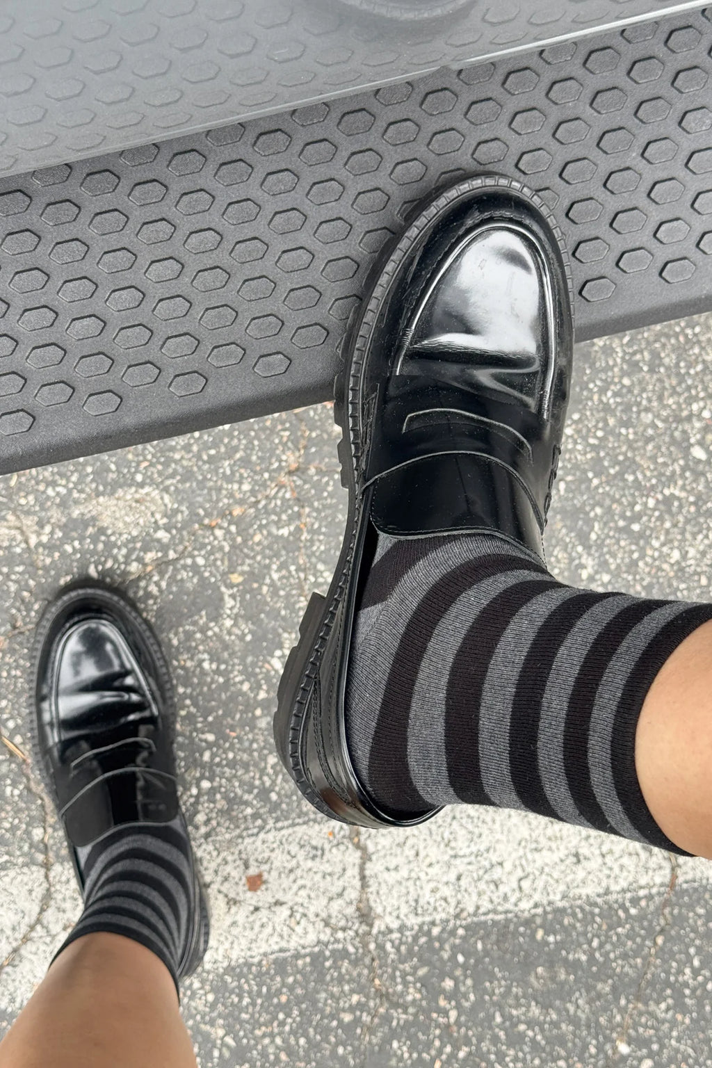 Le Bon Shoppe Wide Wally Socks Charcoal Stripe