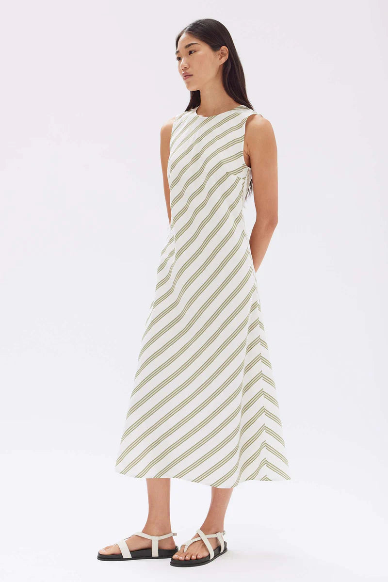 ISOLA STRIPE MIDI DRESS | PANDAN/ANTIQUE WHITE