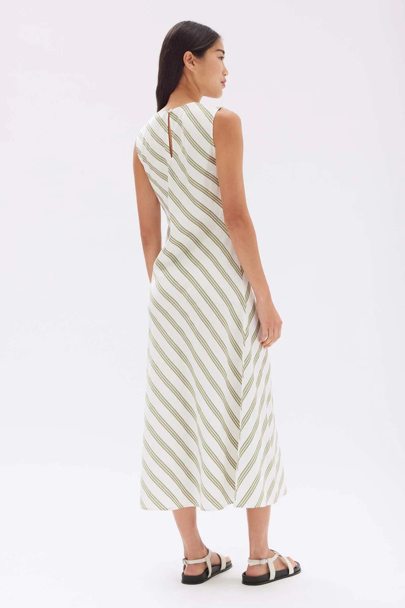 ISOLA STRIPE MIDI DRESS | PANDAN/ANTIQUE WHITE