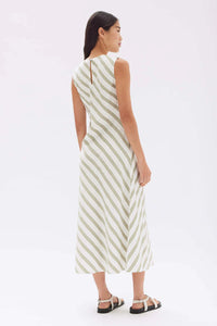 ISOLA STRIPE MIDI DRESS | PANDAN/ANTIQUE WHITE