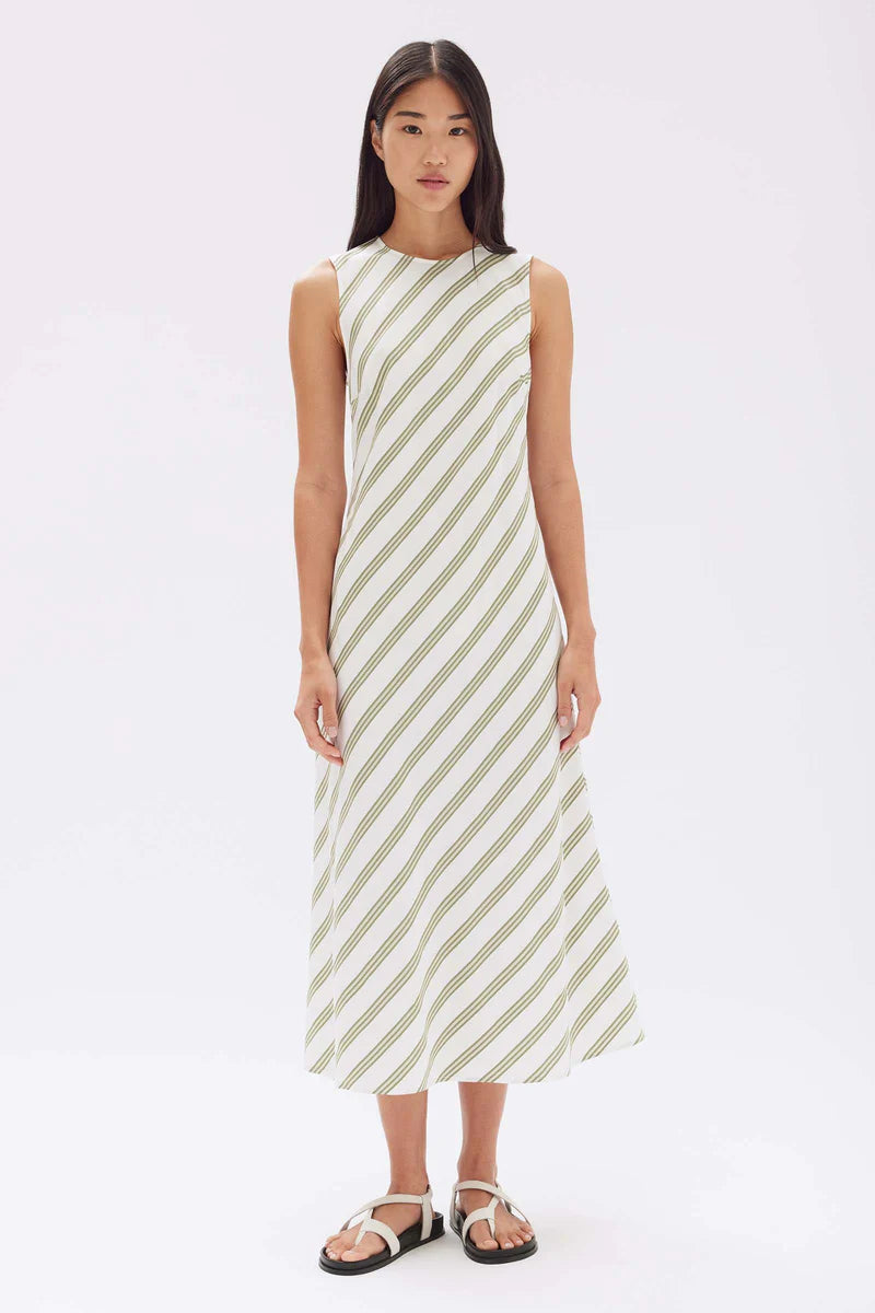 ISOLA STRIPE MIDI DRESS | PANDAN/ANTIQUE WHITE