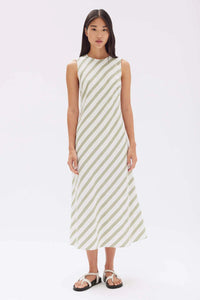 ISOLA STRIPE MIDI DRESS | PANDAN/ANTIQUE WHITE