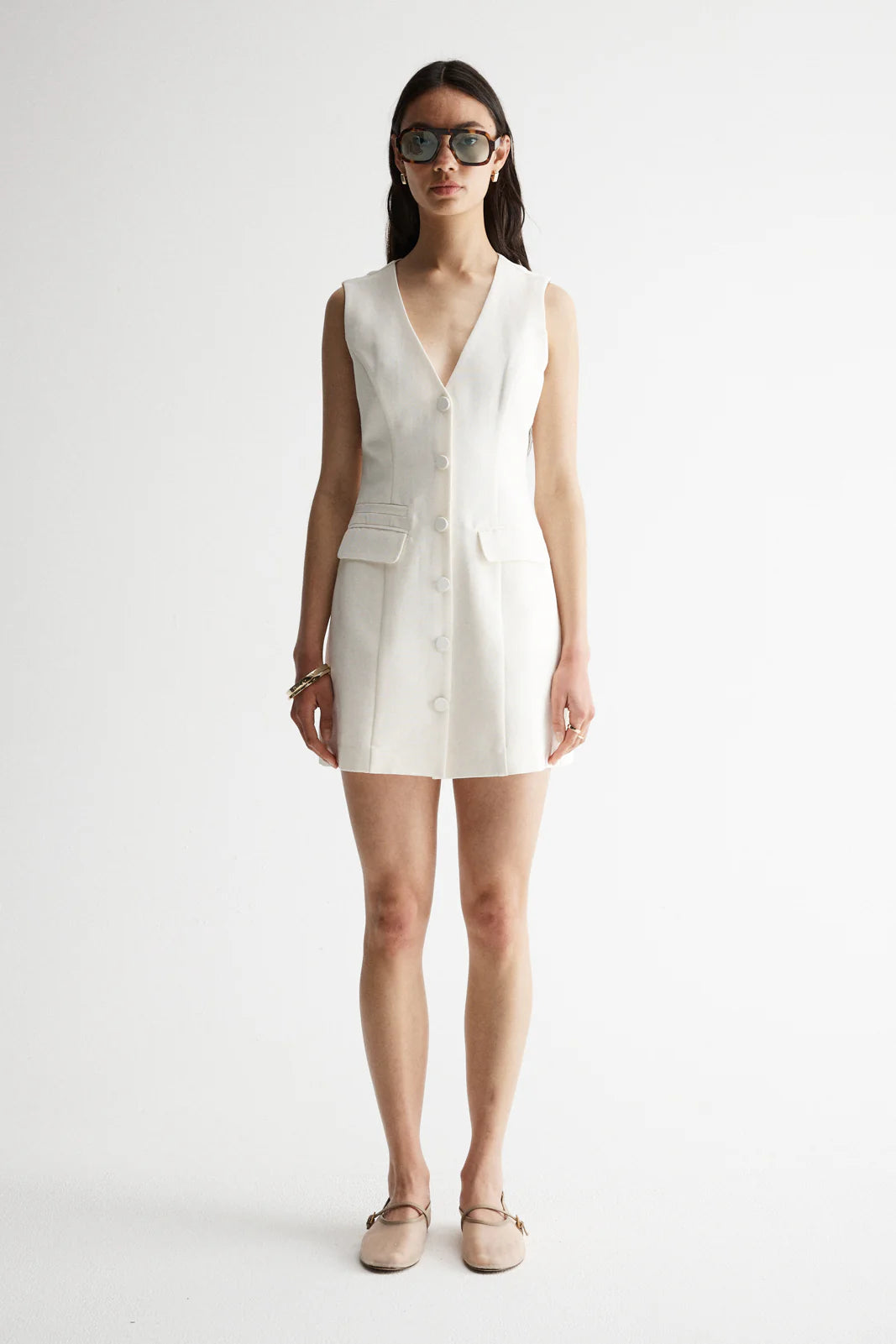 IRA IVORY SLEEVESLESS BLAZER DRESS | NATURAL