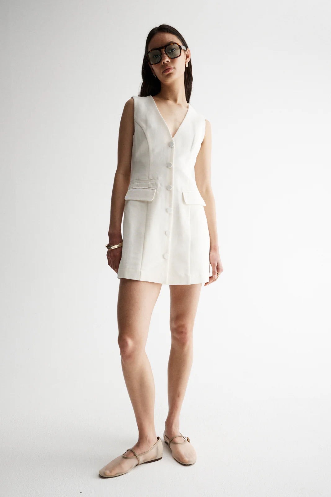 IRA IVORY SLEEVESLESS BLAZER DRESS | NATURAL