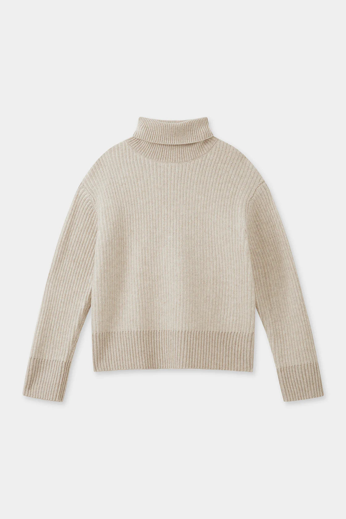 KRISTA ROLL NECK WOOL RIB KNIT | OAT MARLE