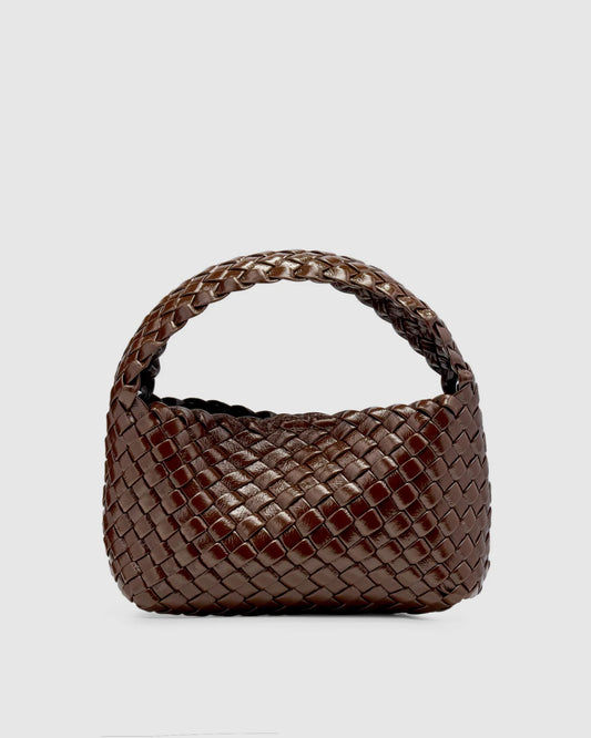 LUCI MINI WOVEN BAG | CHOCOLATE GLOSSY CRINKLE